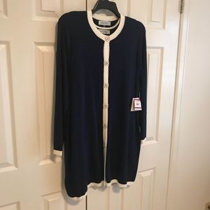 Kasper 2X long sweater set. Navy/white. NWT.